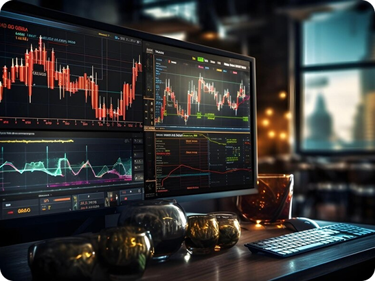 Trading-Bildschirm mit Aktiencharts